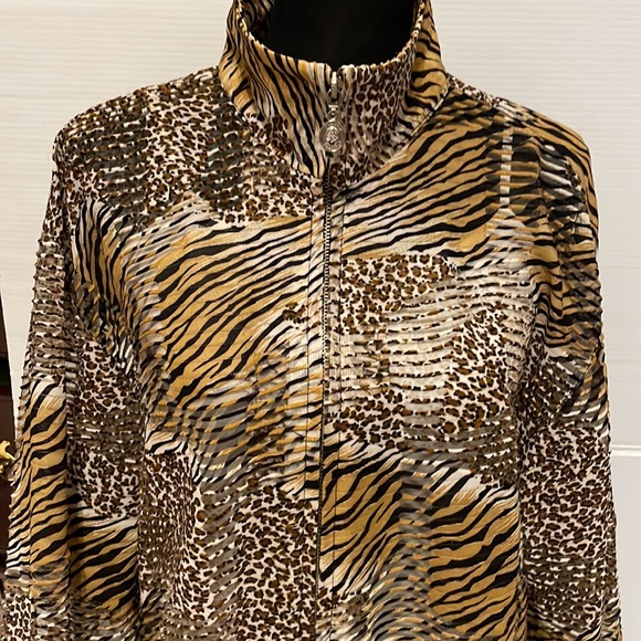 Damee New York Zip Front Sheer Animal Print Top / Jacket Women’s size 2XL - Picture 3 of 17